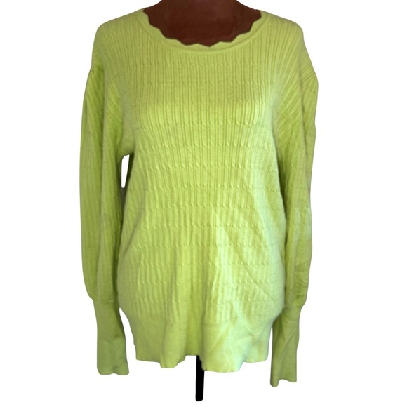Adrianna Papell Cable Knit Sweater Women's Large Celery Green Crew Neck NWT - Picture 2 of 6